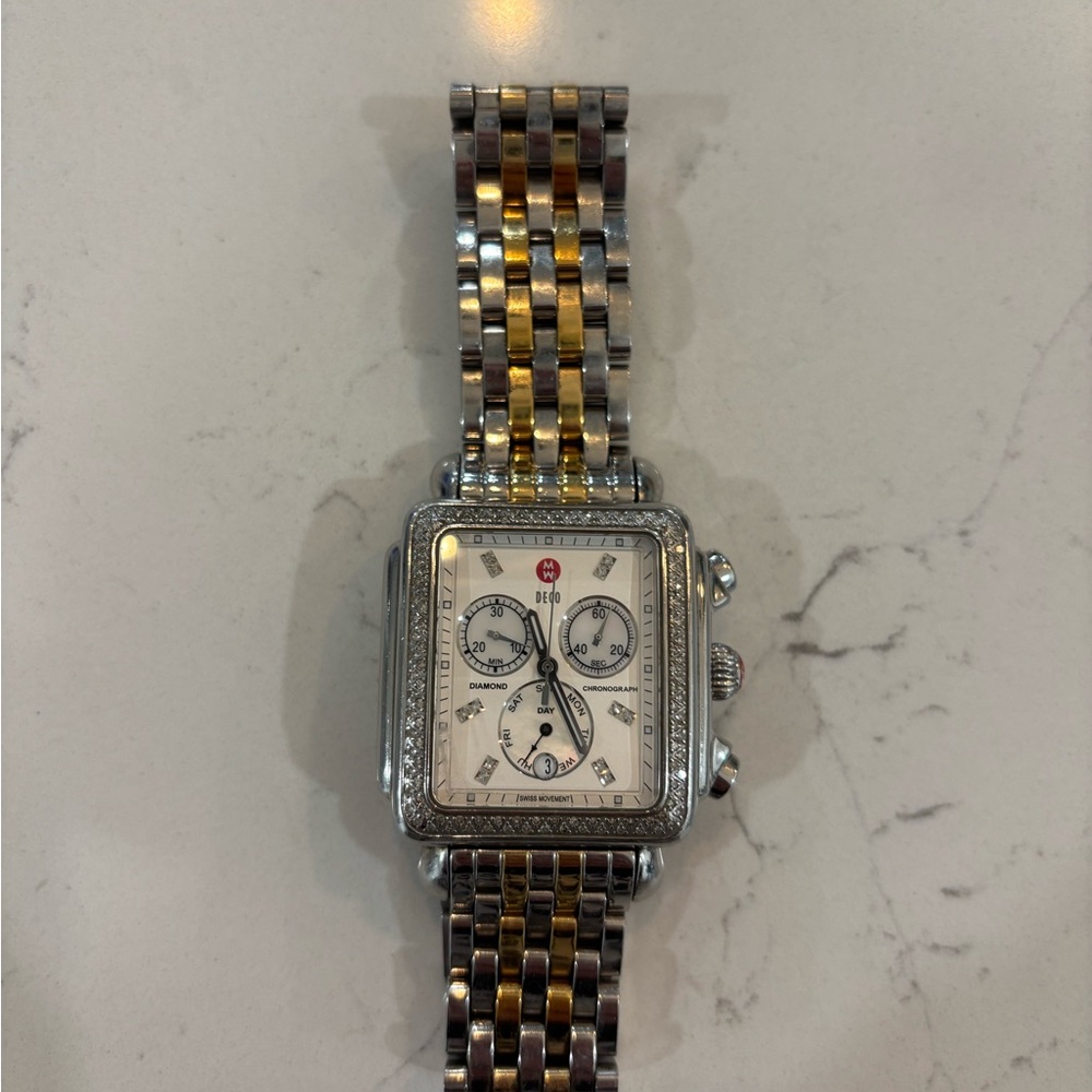 Michele Silver and Gold Luxury Watch with Diamond Accents